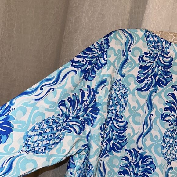 Lilly Pulitzer L Keona White Royal Bennett Blue Flounce Sleeve Tunic - Picture 11 of 15